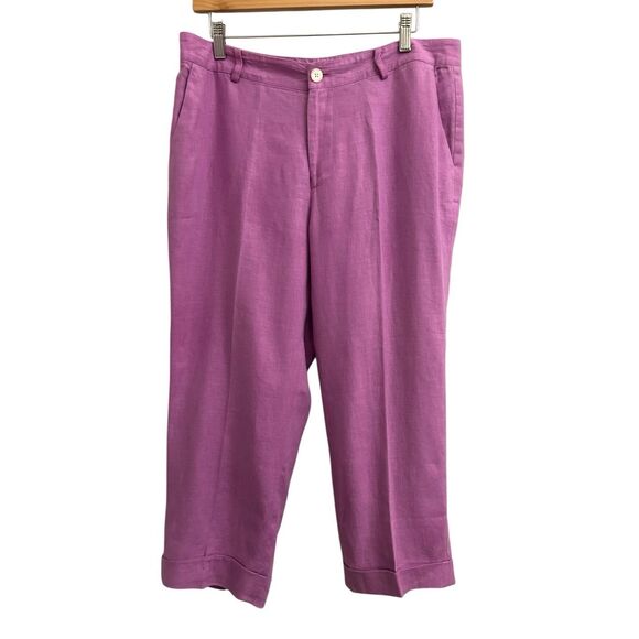 Lauren Ralph Lauren Lilac100% linen cuffed cropped pants sz 12 career quiet luxu - Picture 1 of 8